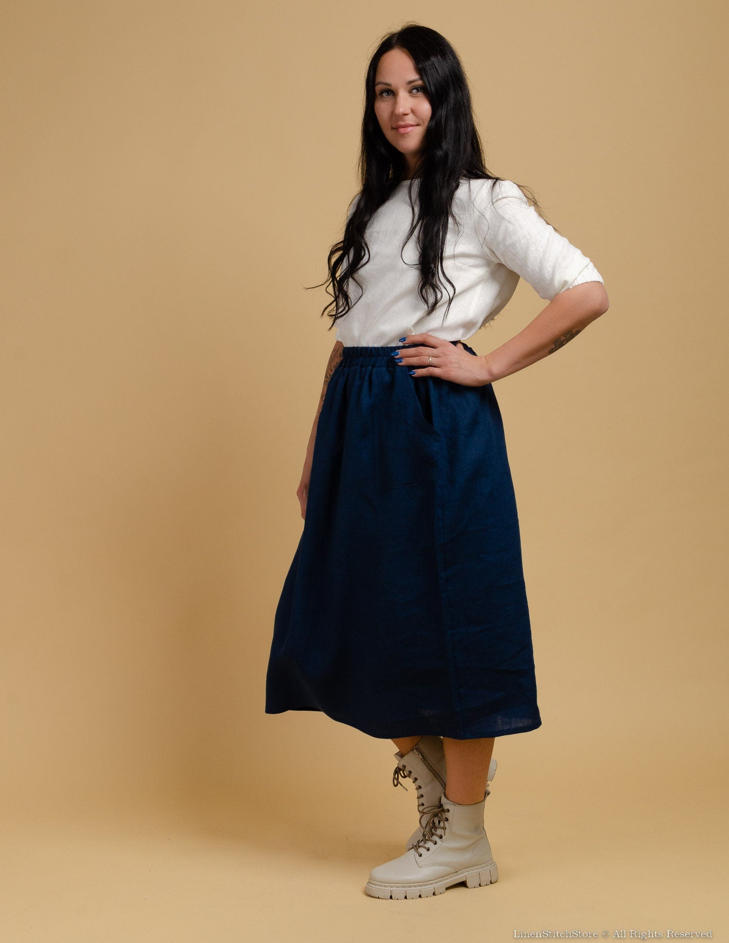 VALERIA linen skirt | Navy blue
