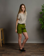 LILLY Linen shorts | Olive green