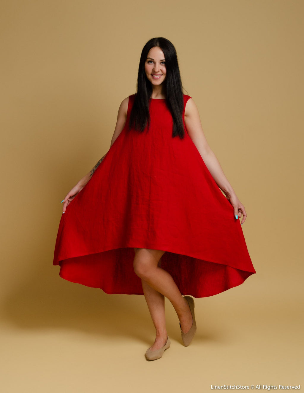 FLORA Linen dress | Bright red