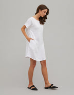 SANDRA White short sleeve linen summer dress