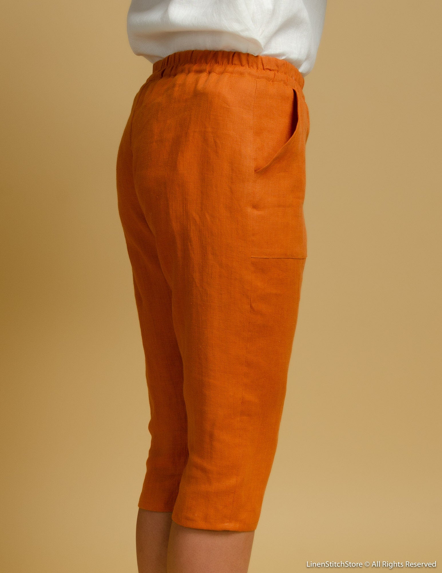 VICTORIA Linen capri | Terracotta