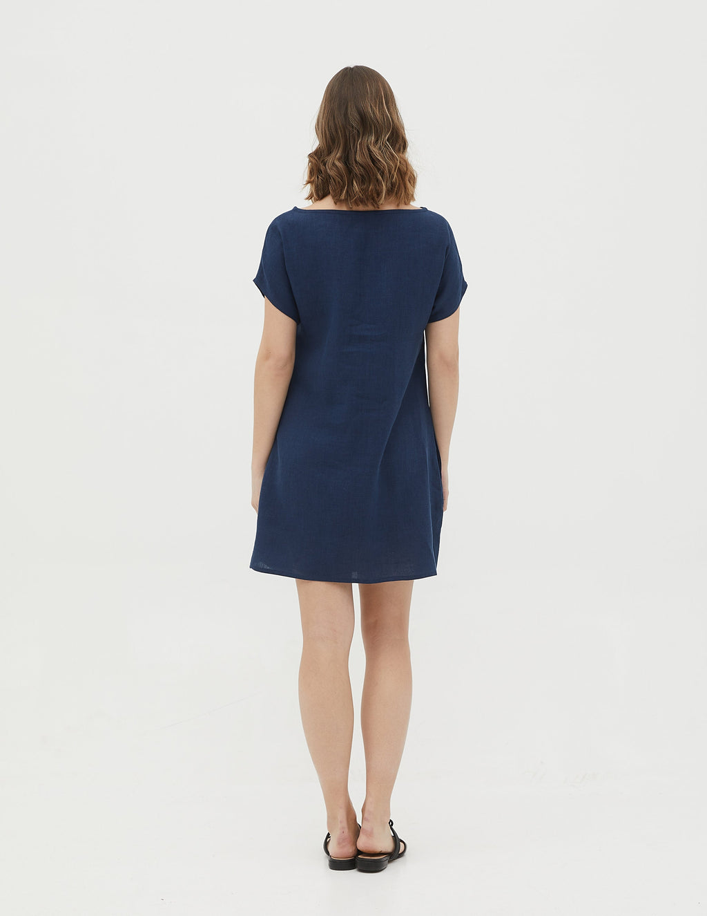 SANDRA Navy blue linen summer dress
