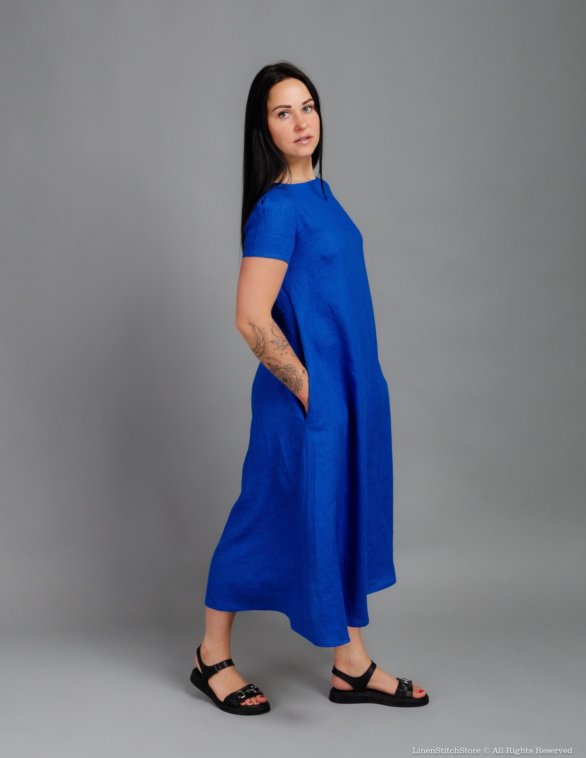 KAREN Linen dress | Deep blue