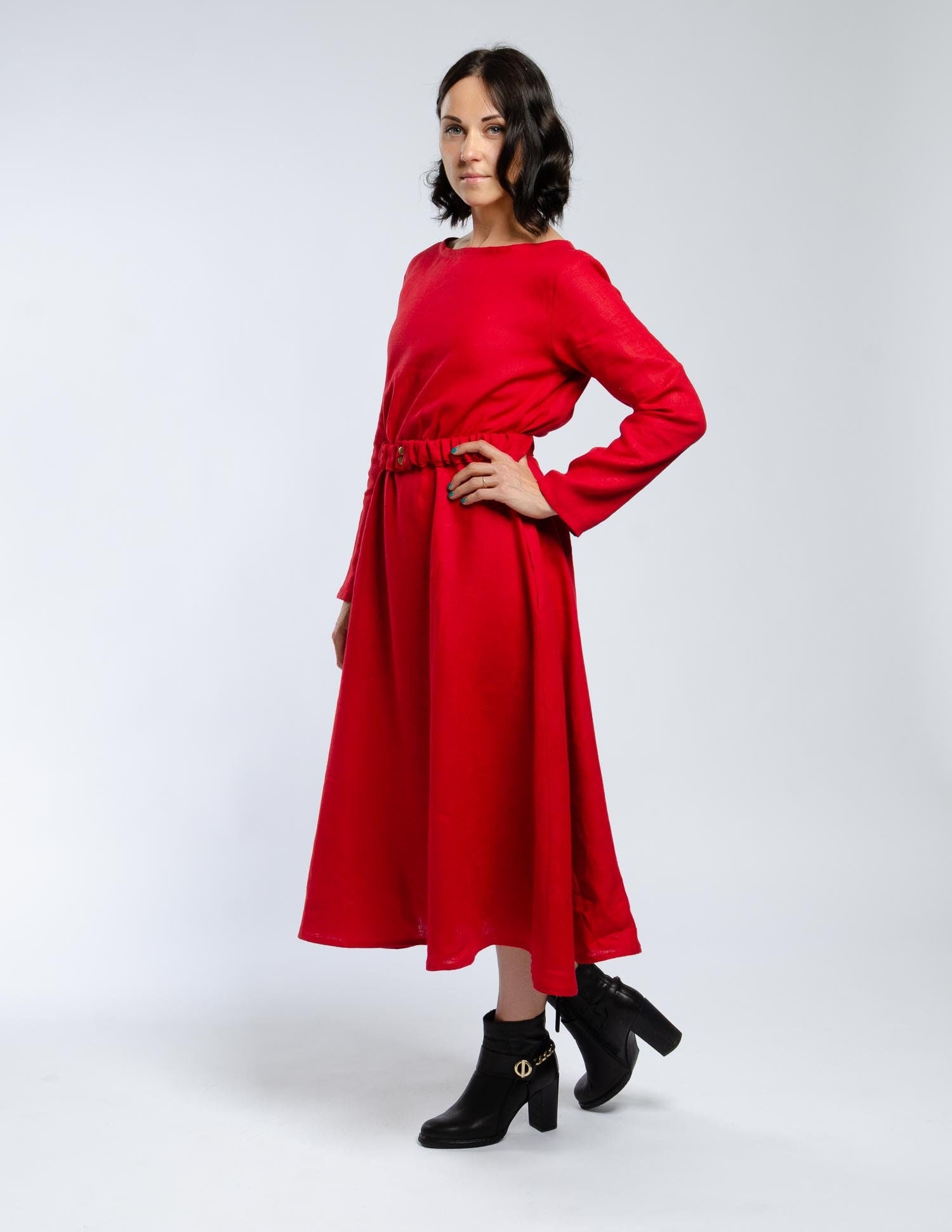 CAMILA Linen dress | Bright red