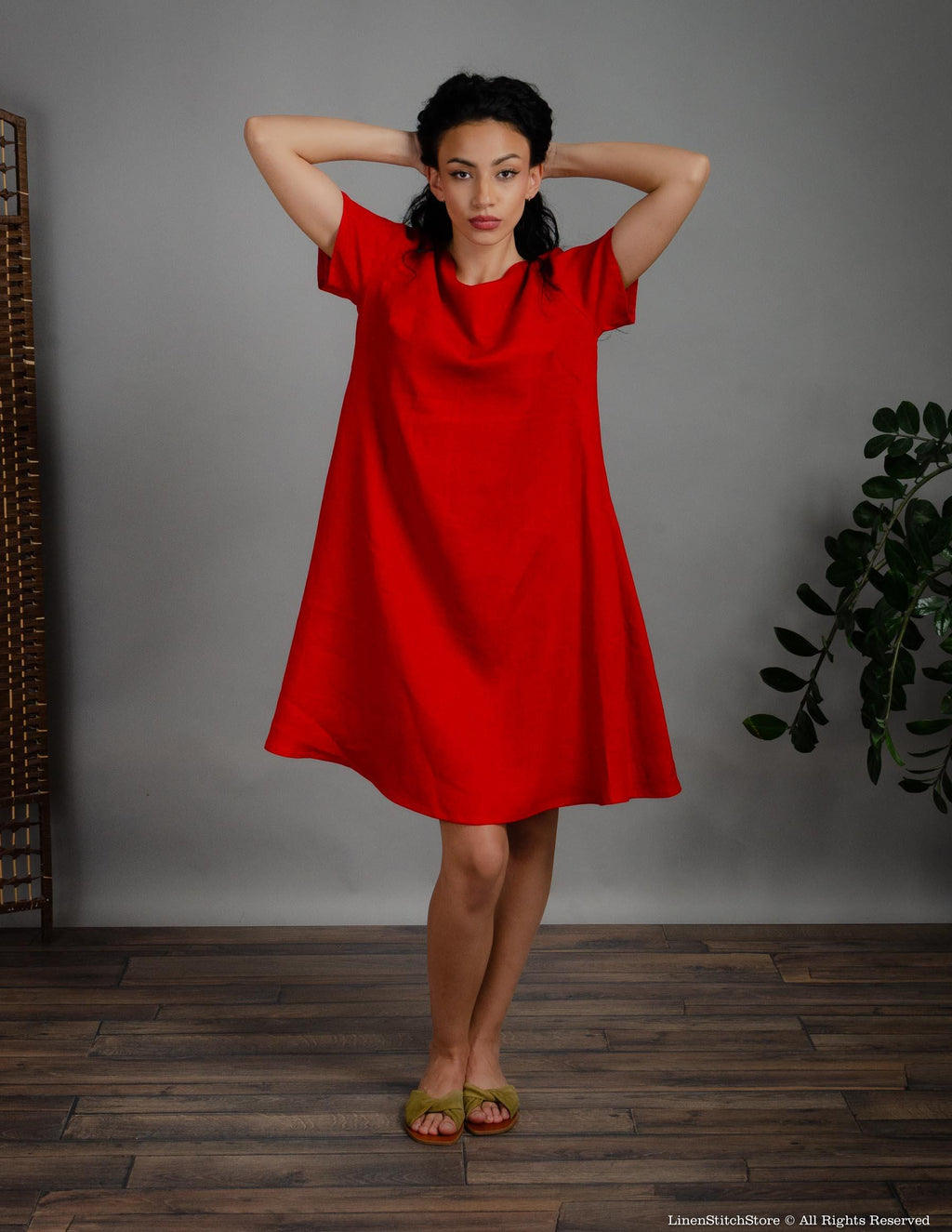 MEGHAN Linen dress | Bright red
