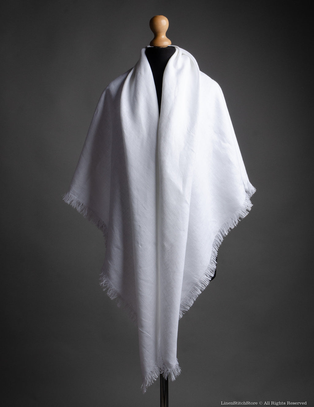 Fringled extra large WHITE color linen shawl for women, linen unisex scarf, unisex Christmas gift, brown linen wrap, tasseled linen shawl