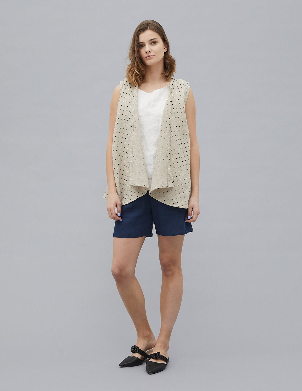 SUNY Linen vest | Natural dots
