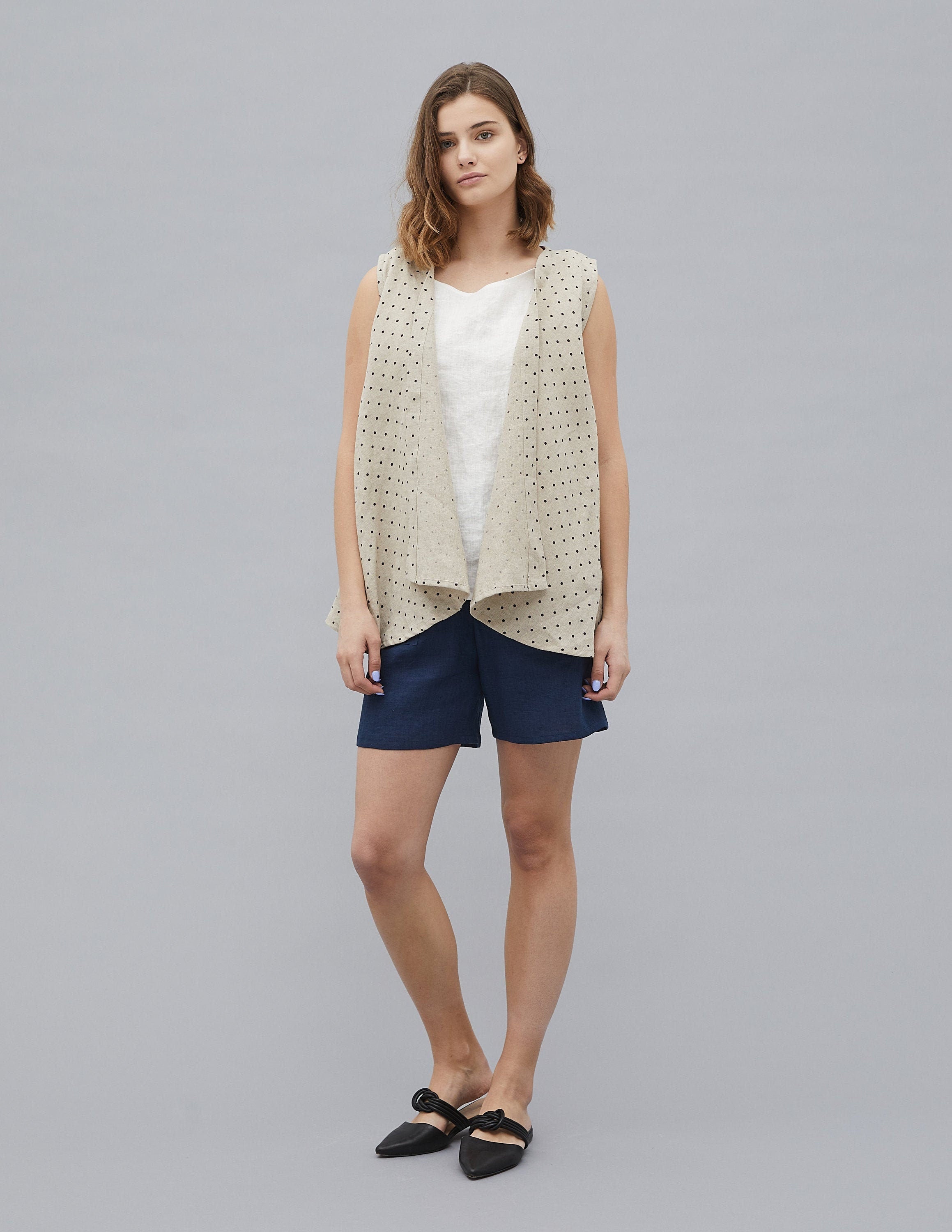 SUNY Linen vest | Natural dots