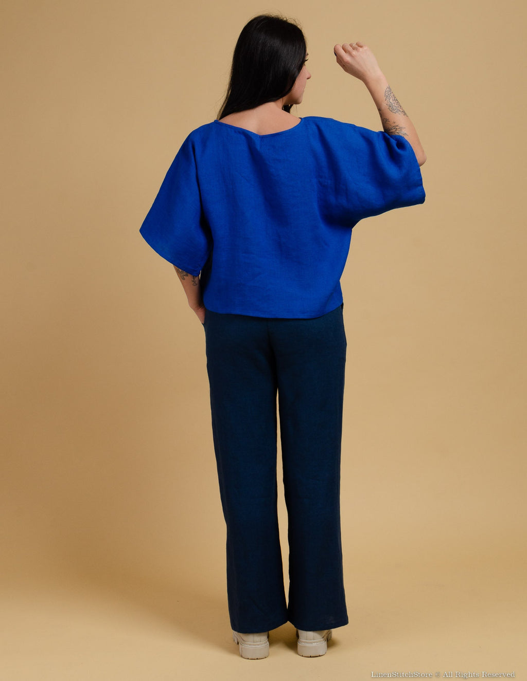 MARTHA oversized linen tunic | Deep blue