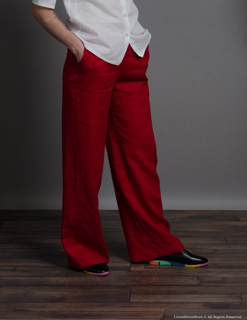 LESLIE Linen pants | Bright red