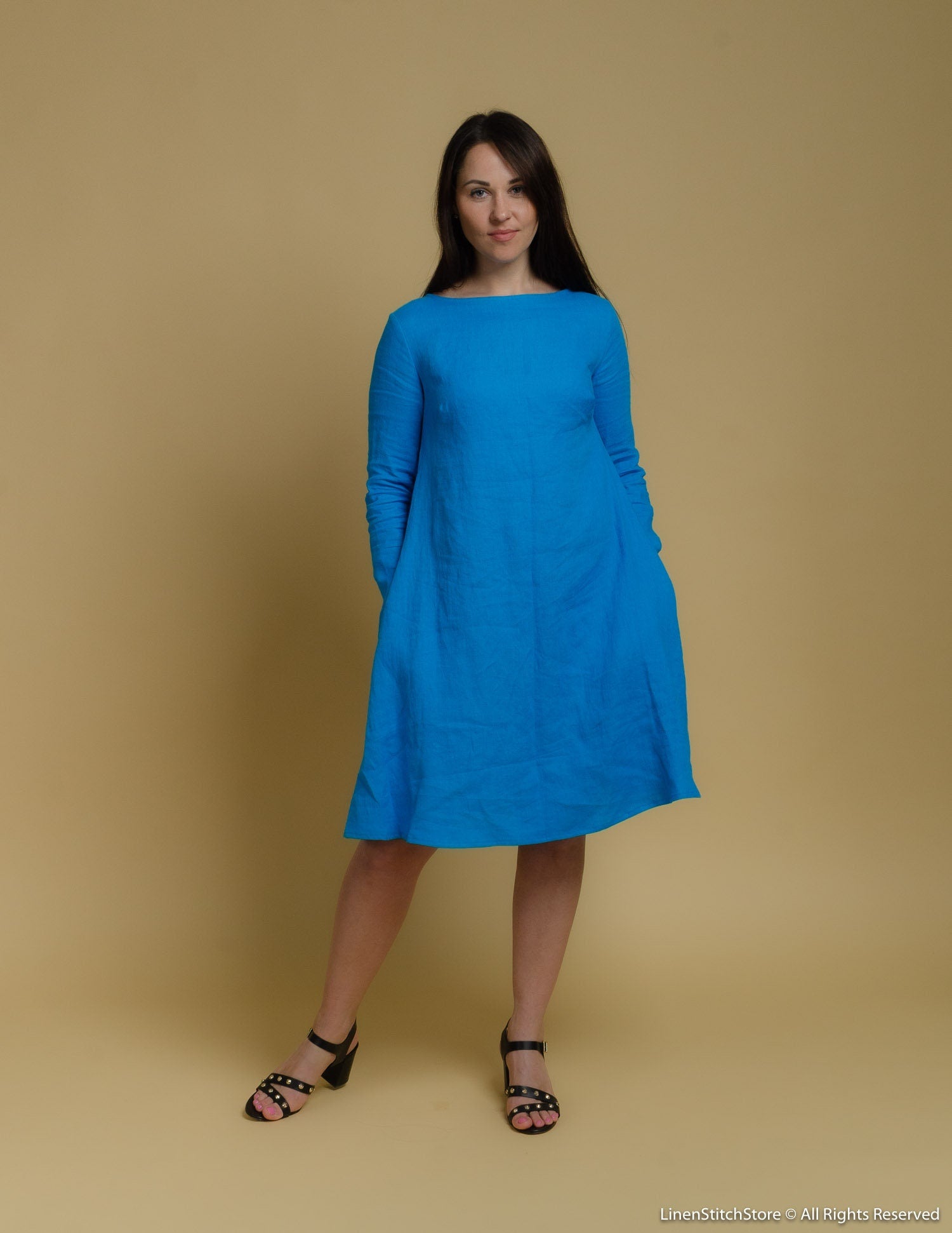 VERONICA Linen dress | Caribbean blue
