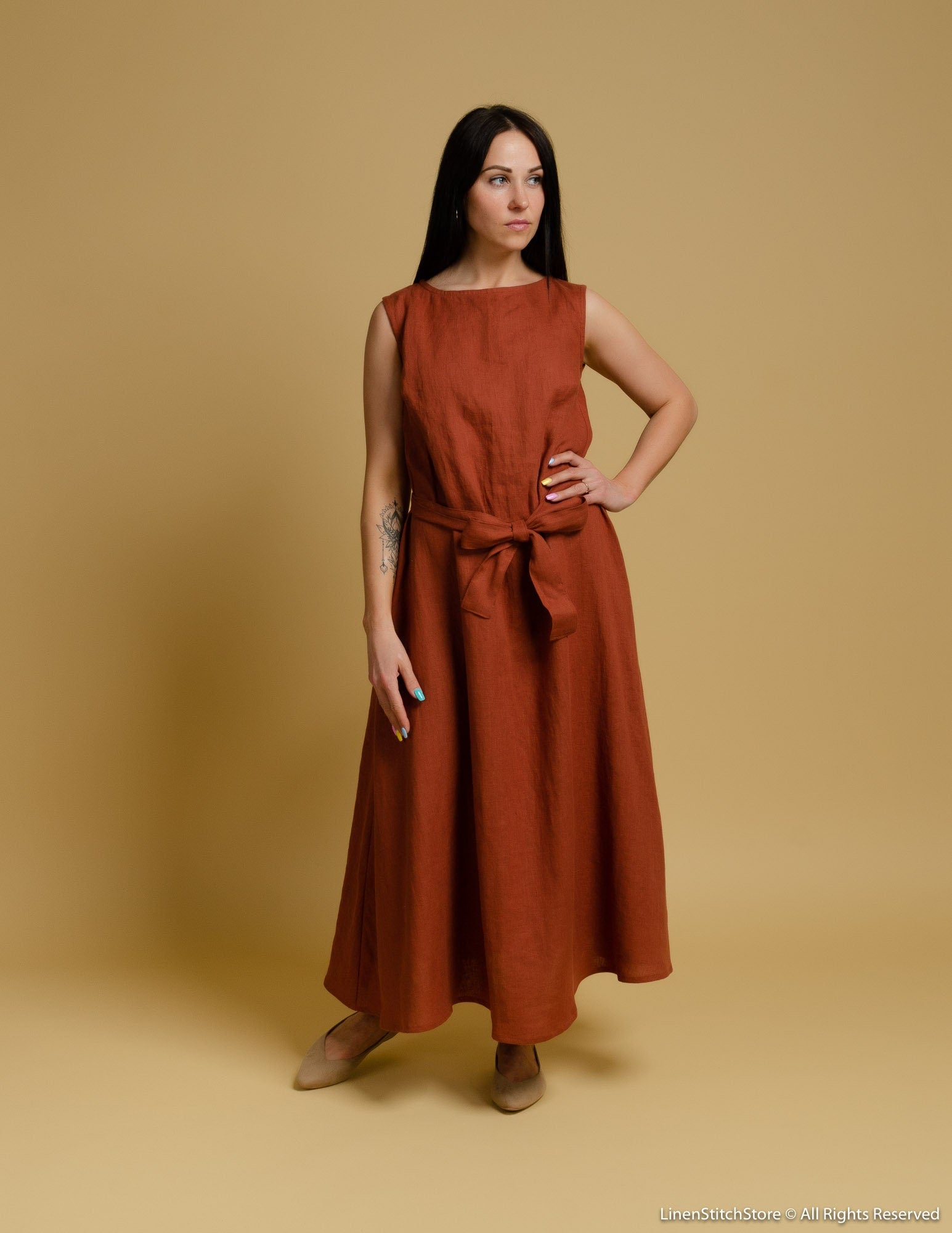 Long linen ribbon belt