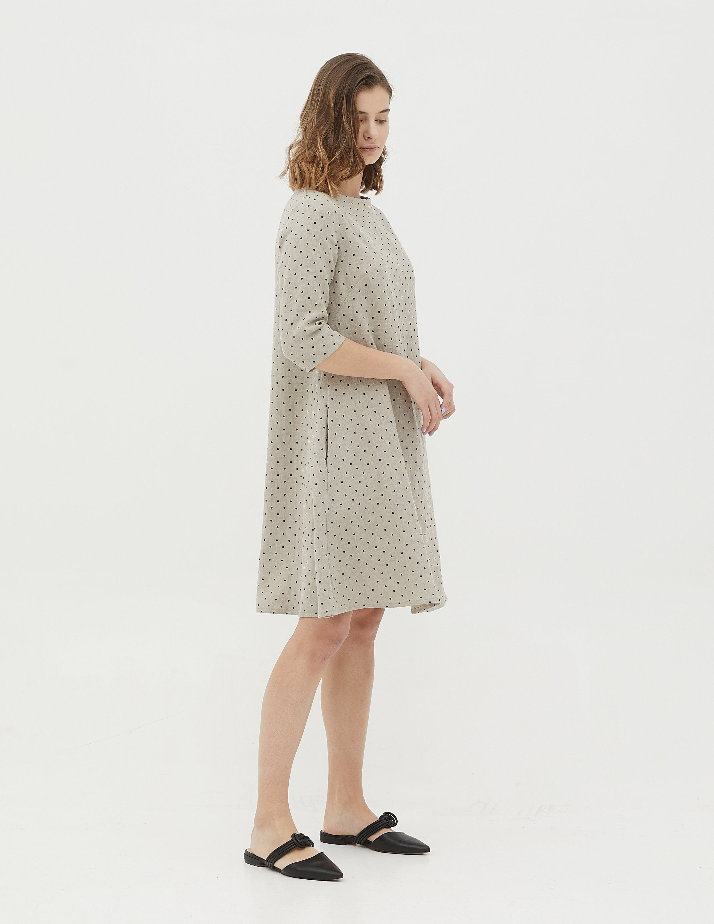 BARBARA Linen dress | Natural dots