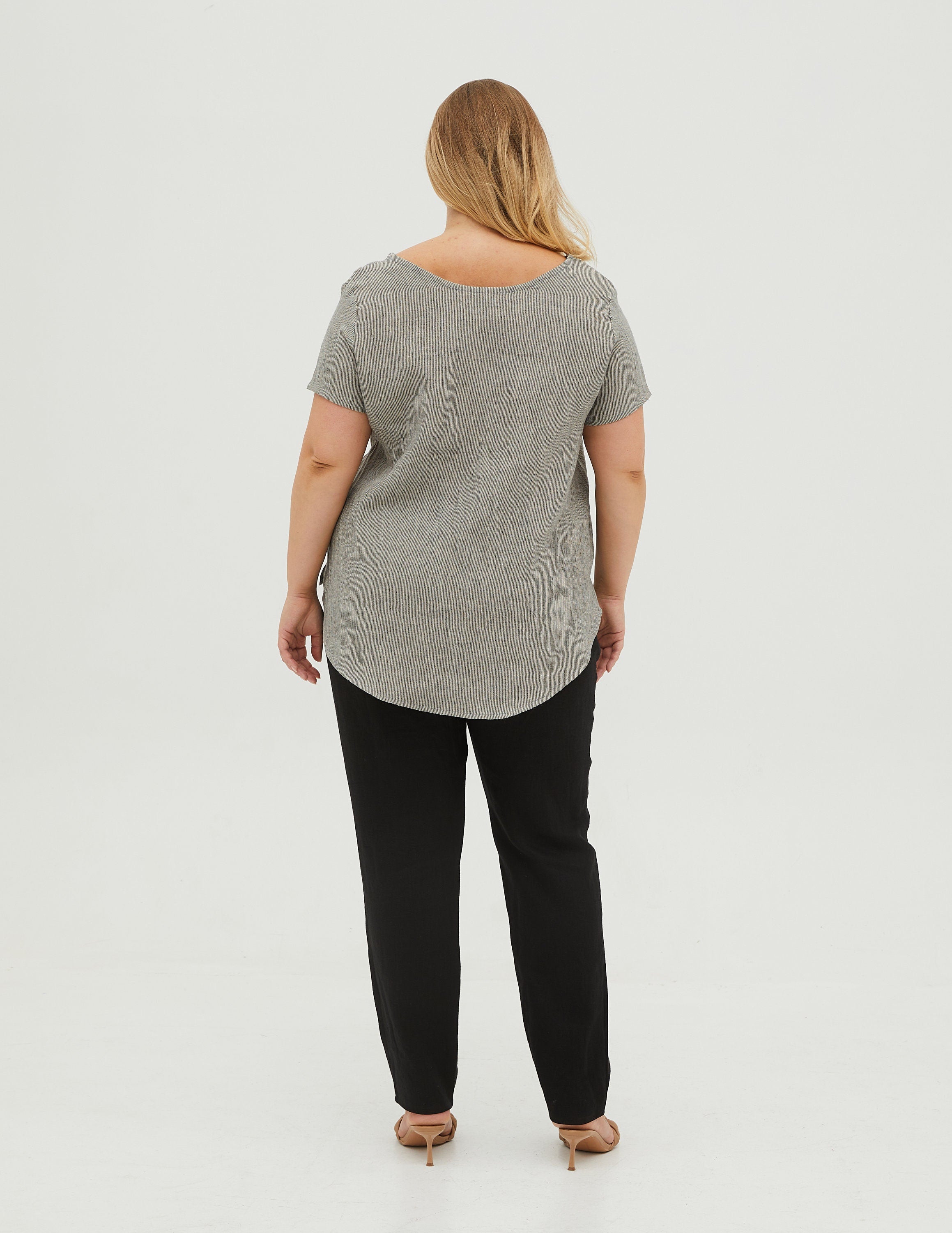 DEBORAH Linen top | Grey stripes