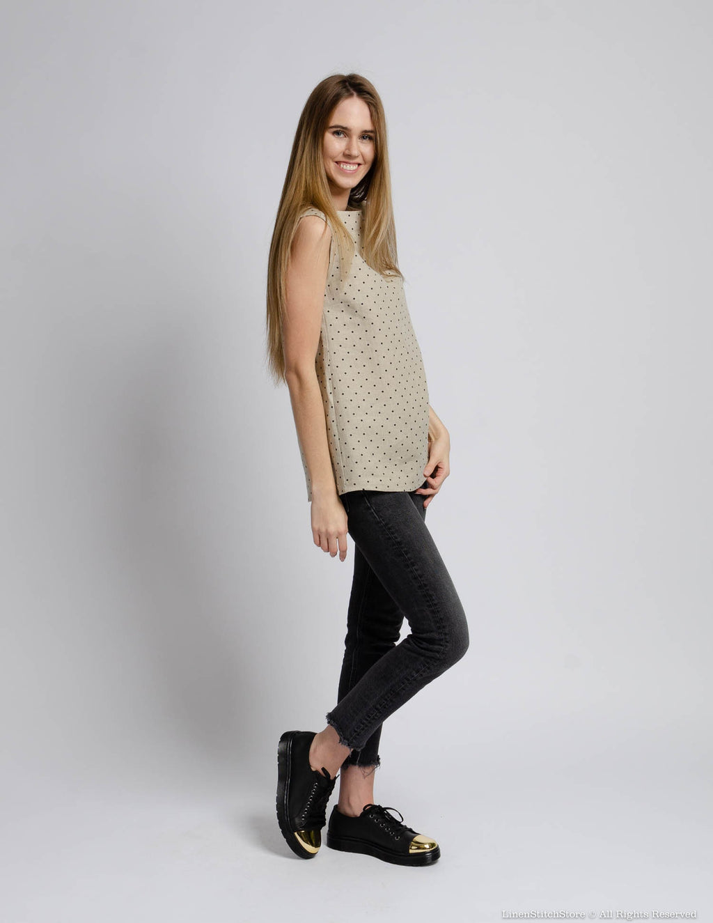 MONIKA Linen top | Natural dots