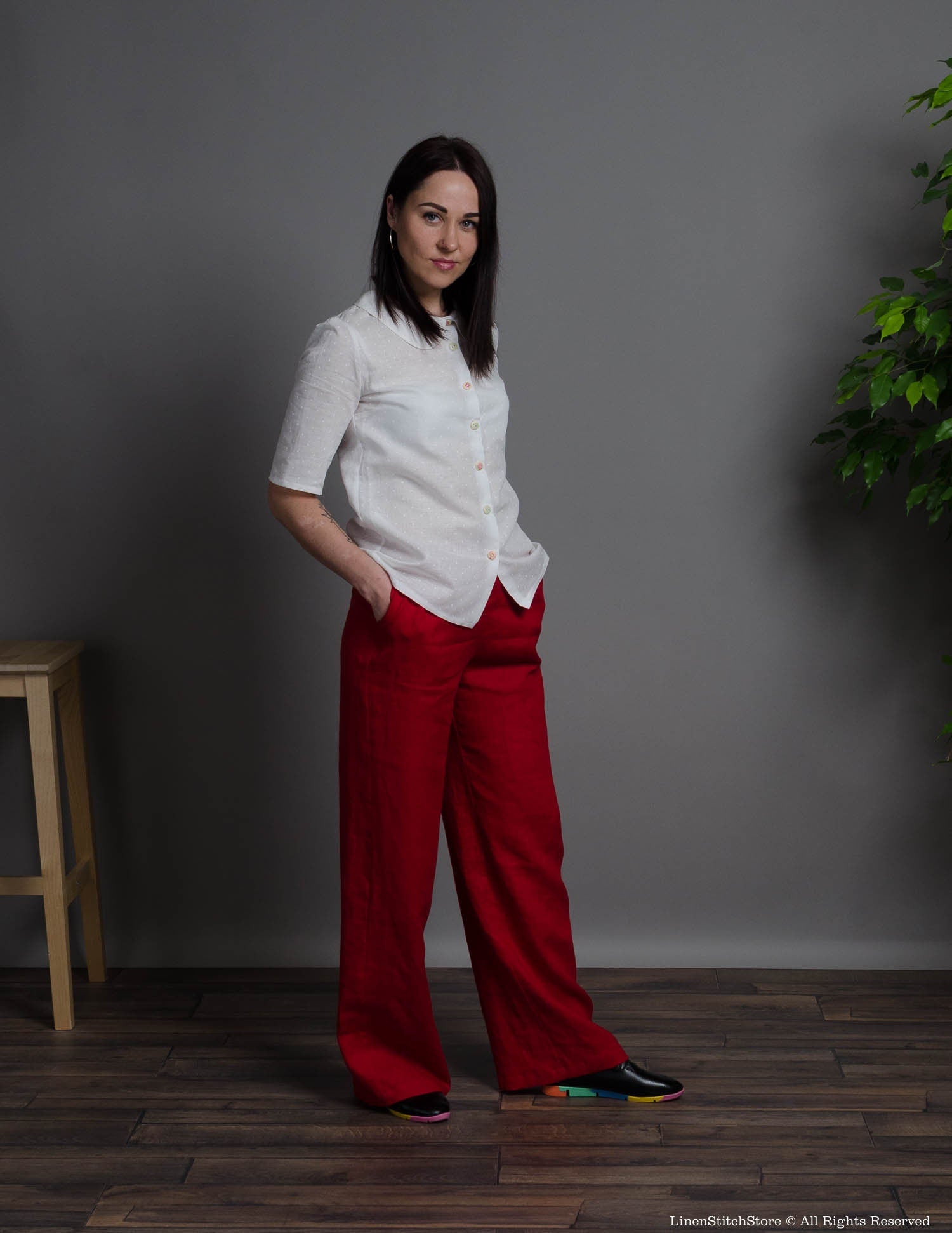 LESLIE Linen pants | Bright red