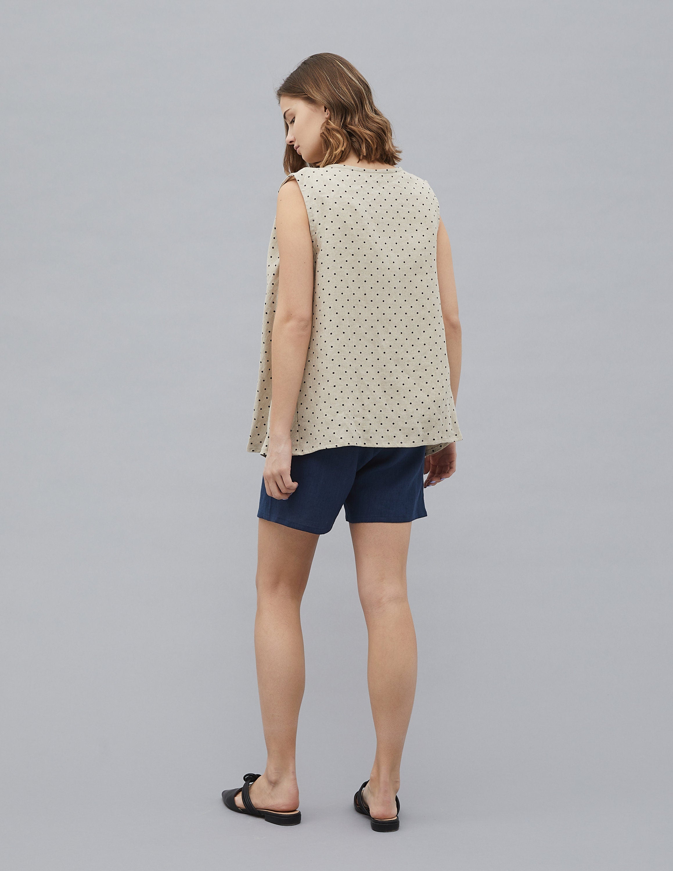 SUNY Linen vest | Natural dots