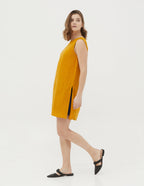 MARISA long linen sleeveless top with rise splits, sleeveless linen top, hight splits