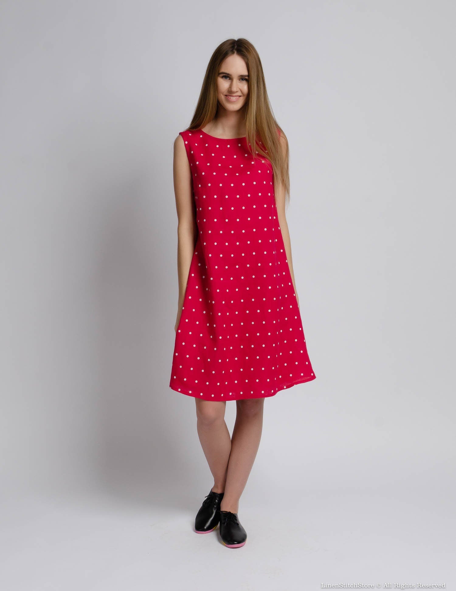 BRITNEY Linen dress | Raspberry dots