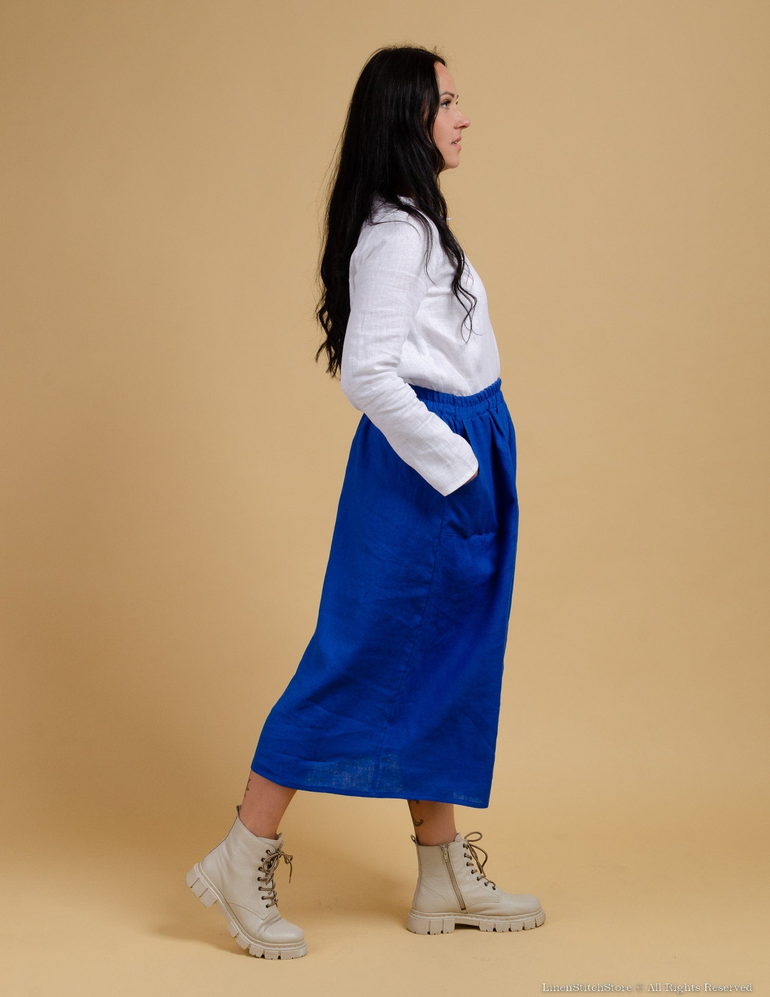 VALERIA  linen skirt | Deep blue
