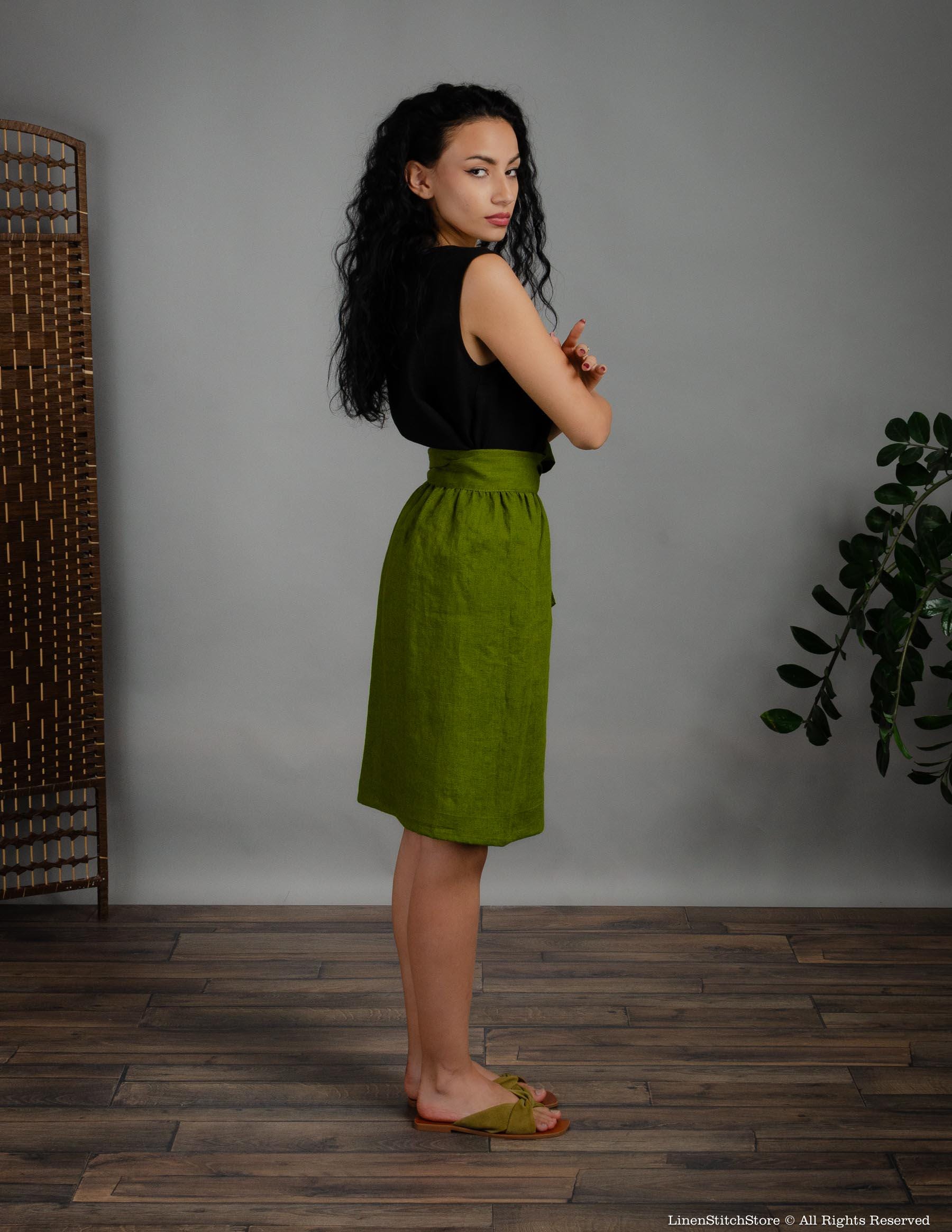 MILANA  Wrap linen skirt | Olive