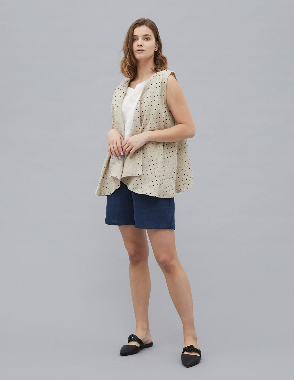 SUNY Linen vest | Natural dots