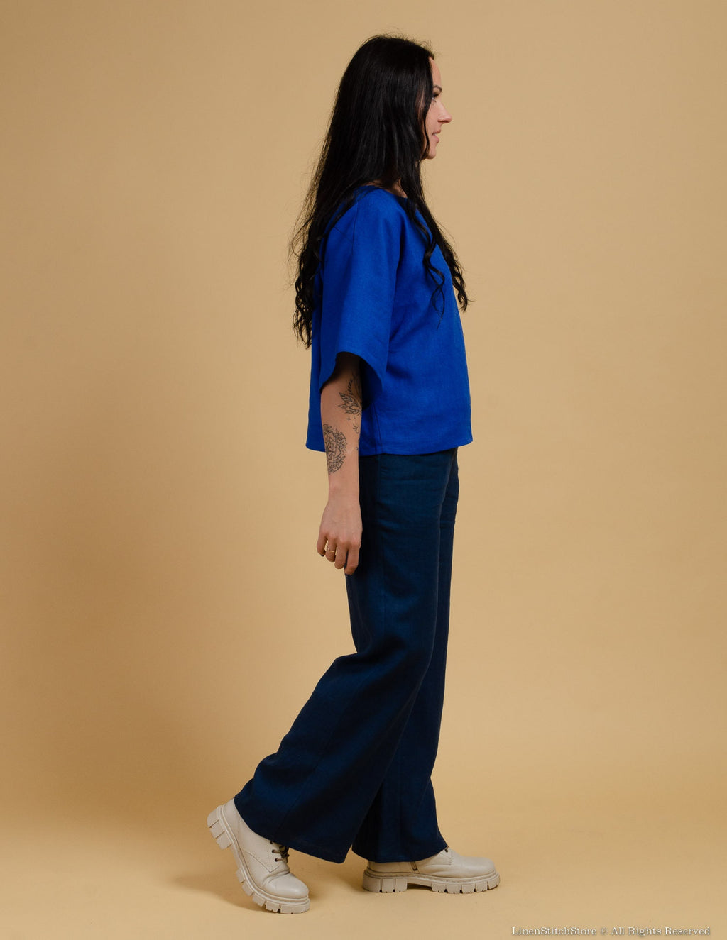 MARTHA oversized linen tunic | Deep blue