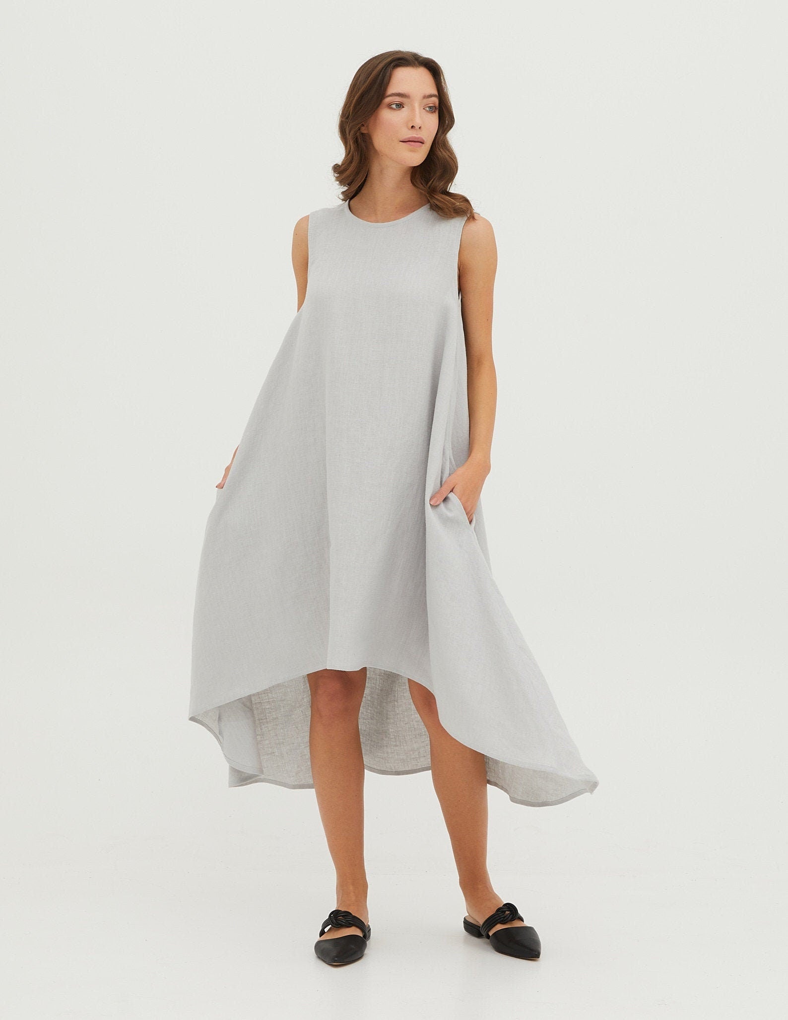 FLORA Linen dress |Light grey