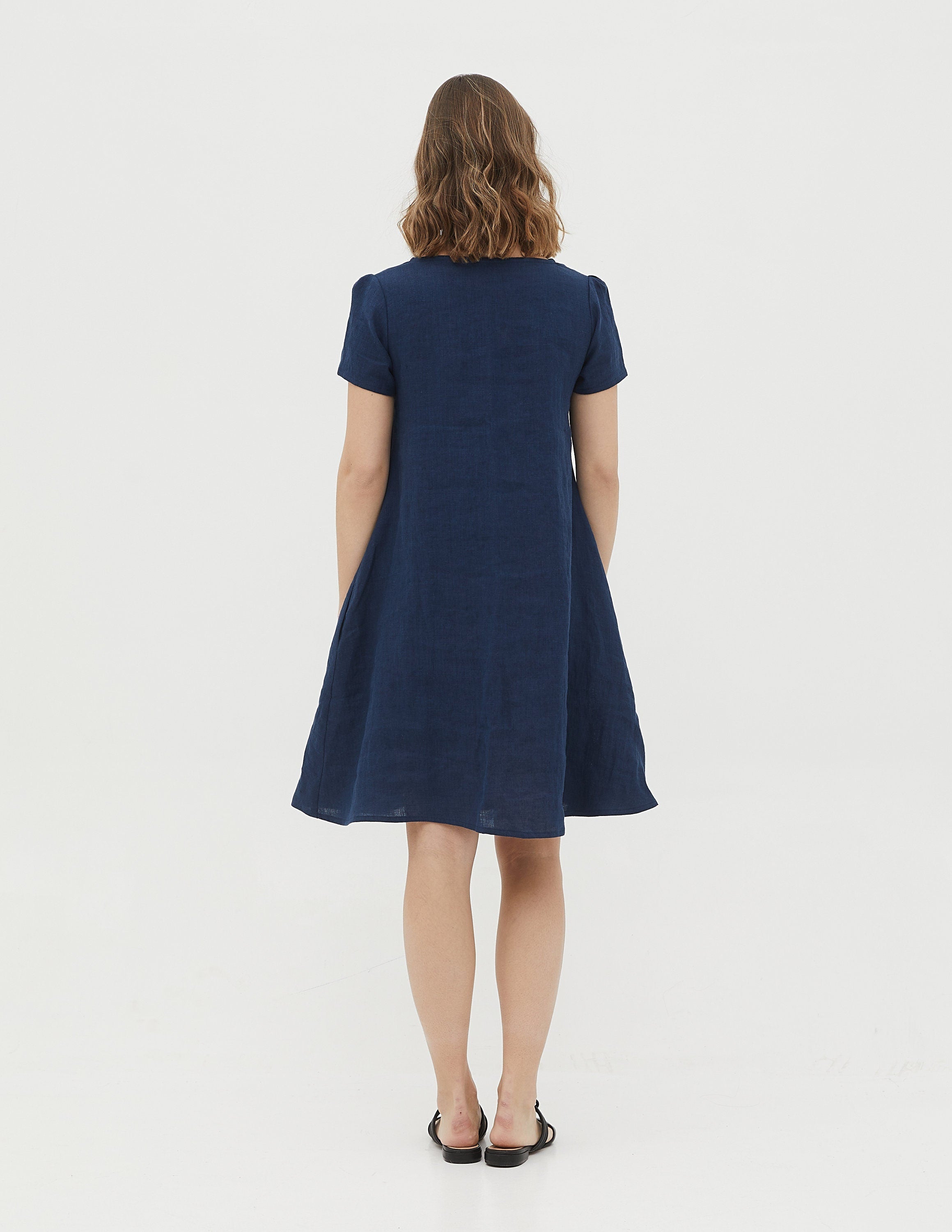MEGHAN Linen dress | Navy blue