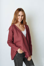DENICE Wrap linen jacket | Marsala