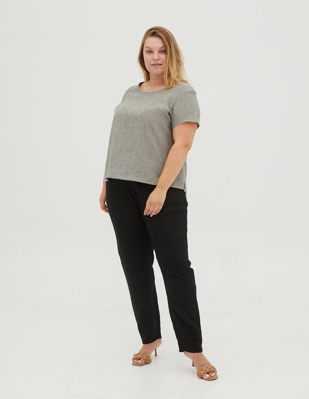 DEBORAH Linen top | Grey stripes