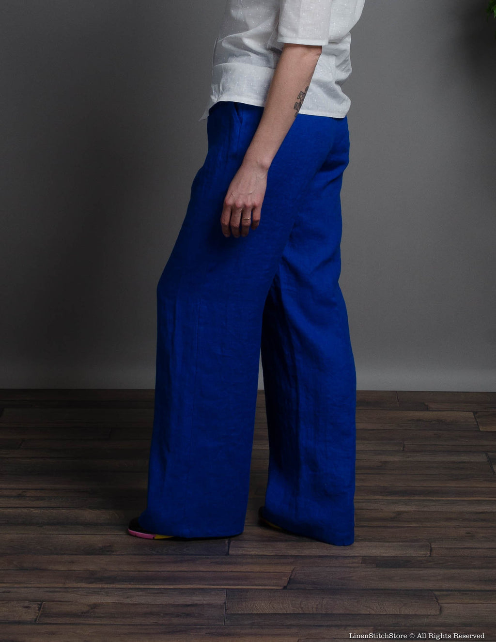 LESLIE deep blue wide-leg linen pants