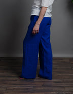LESLIE deep blue wide-leg linen pants