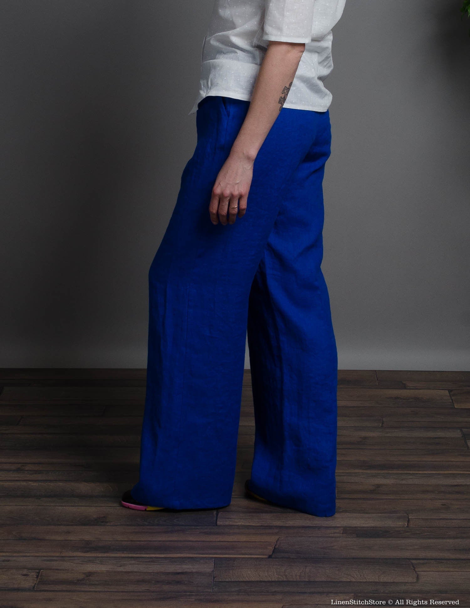 LESLIE deep blue wide-leg linen pants