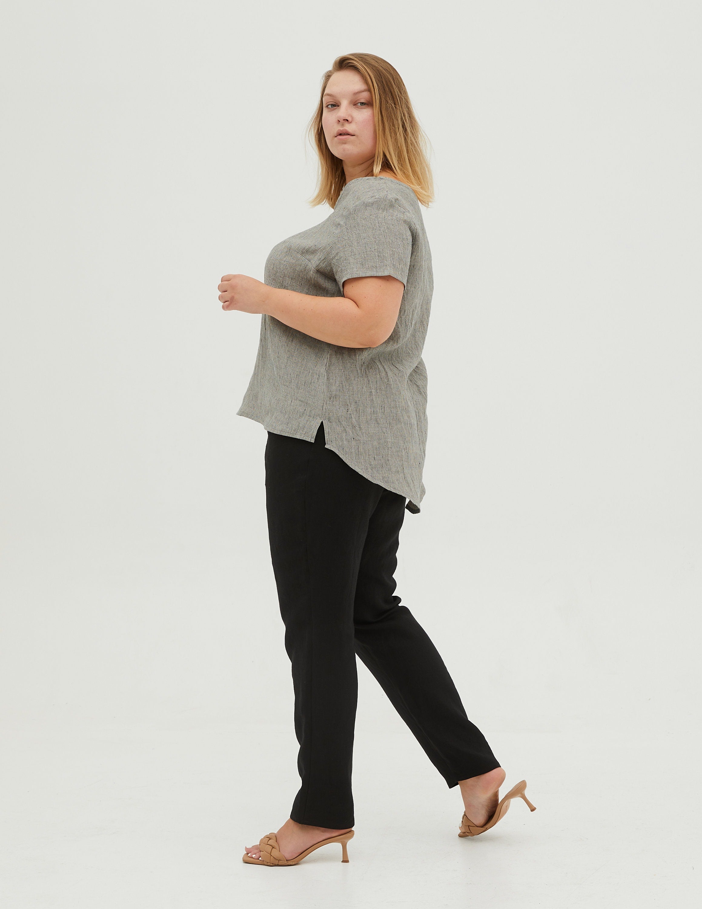 DEBORAH Linen top | Grey stripes
