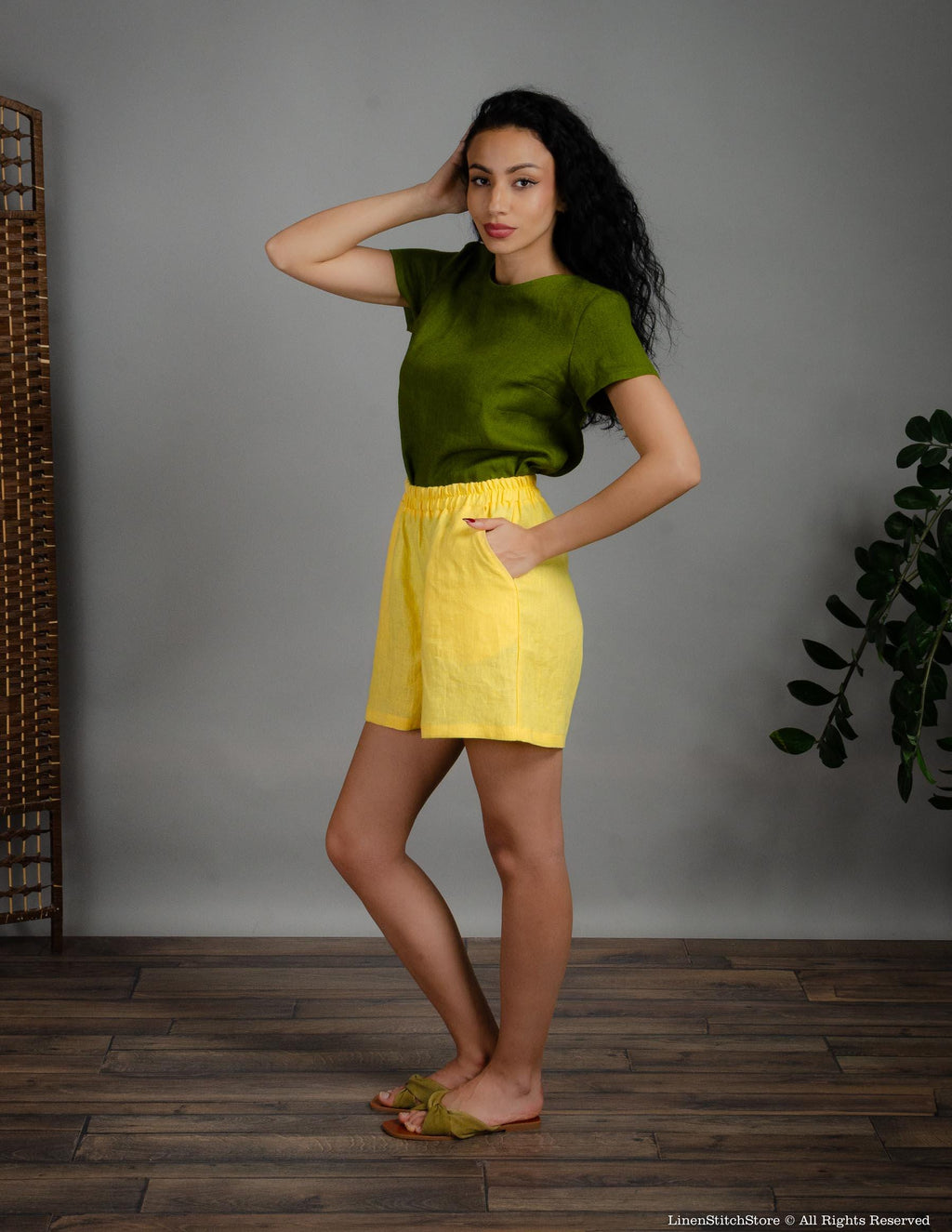 TAMARA Yellow Linen Shorts
