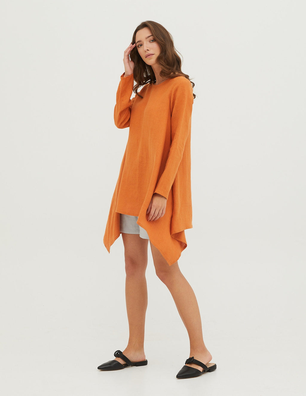 AURORA Asymmetric linen tunic | Terracotta