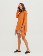 AURORA Asymmetric linen tunic | Terracotta