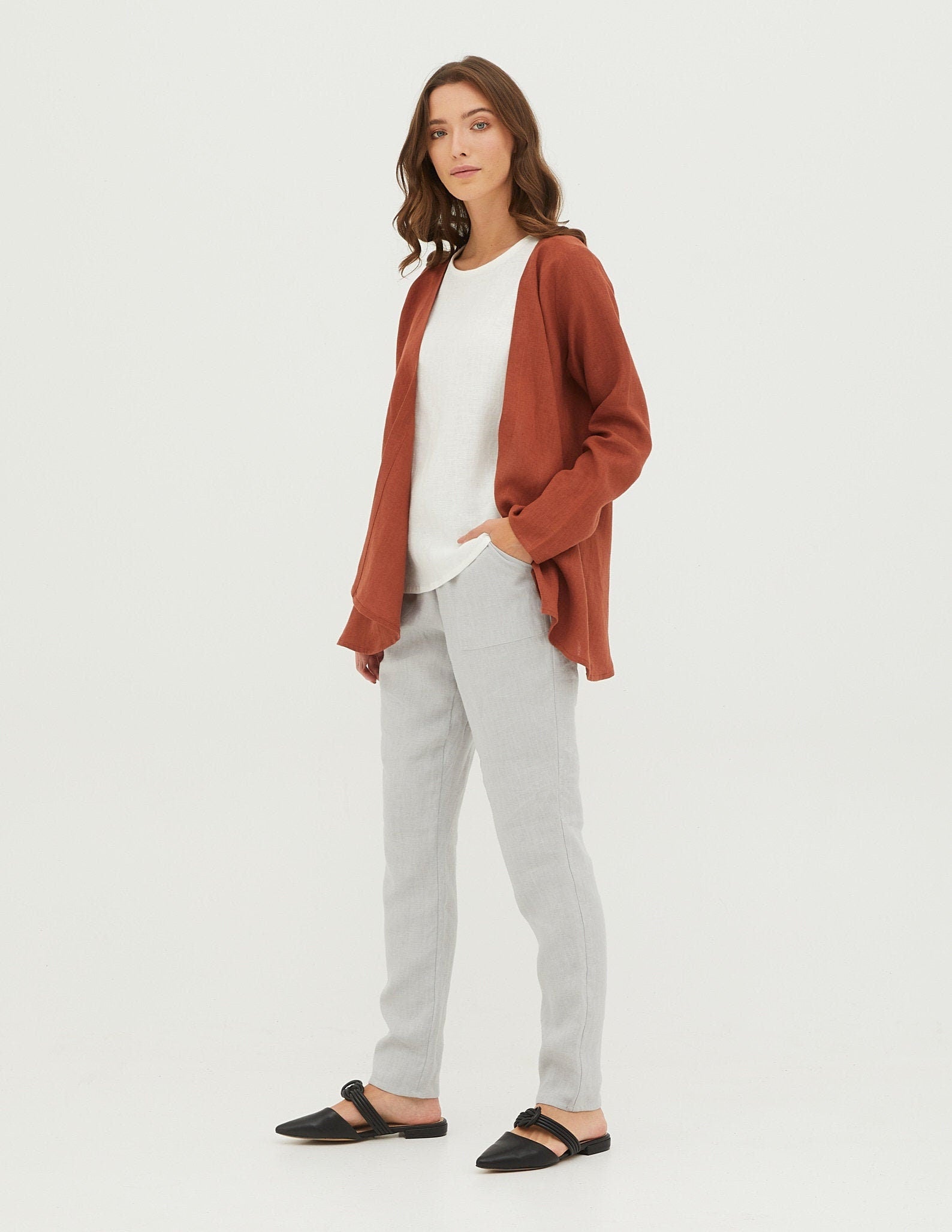 DENICE Wrap linen jacket | Hazelnut brown