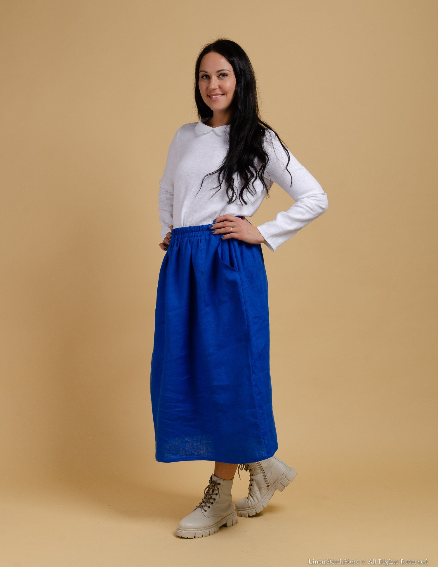 VALERIA  linen skirt | Deep blue