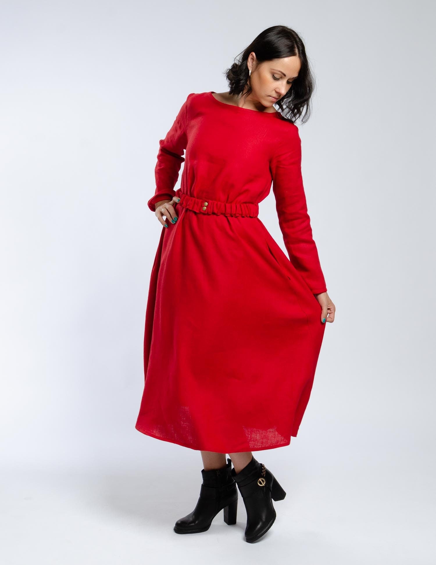 CAMILA Linen dress | Bright red