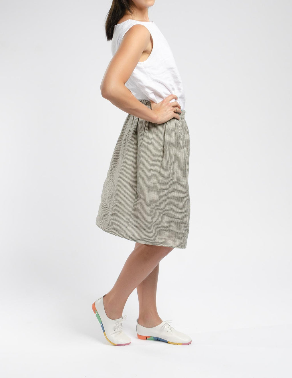 LILIA Linen skirt | Grey stripes