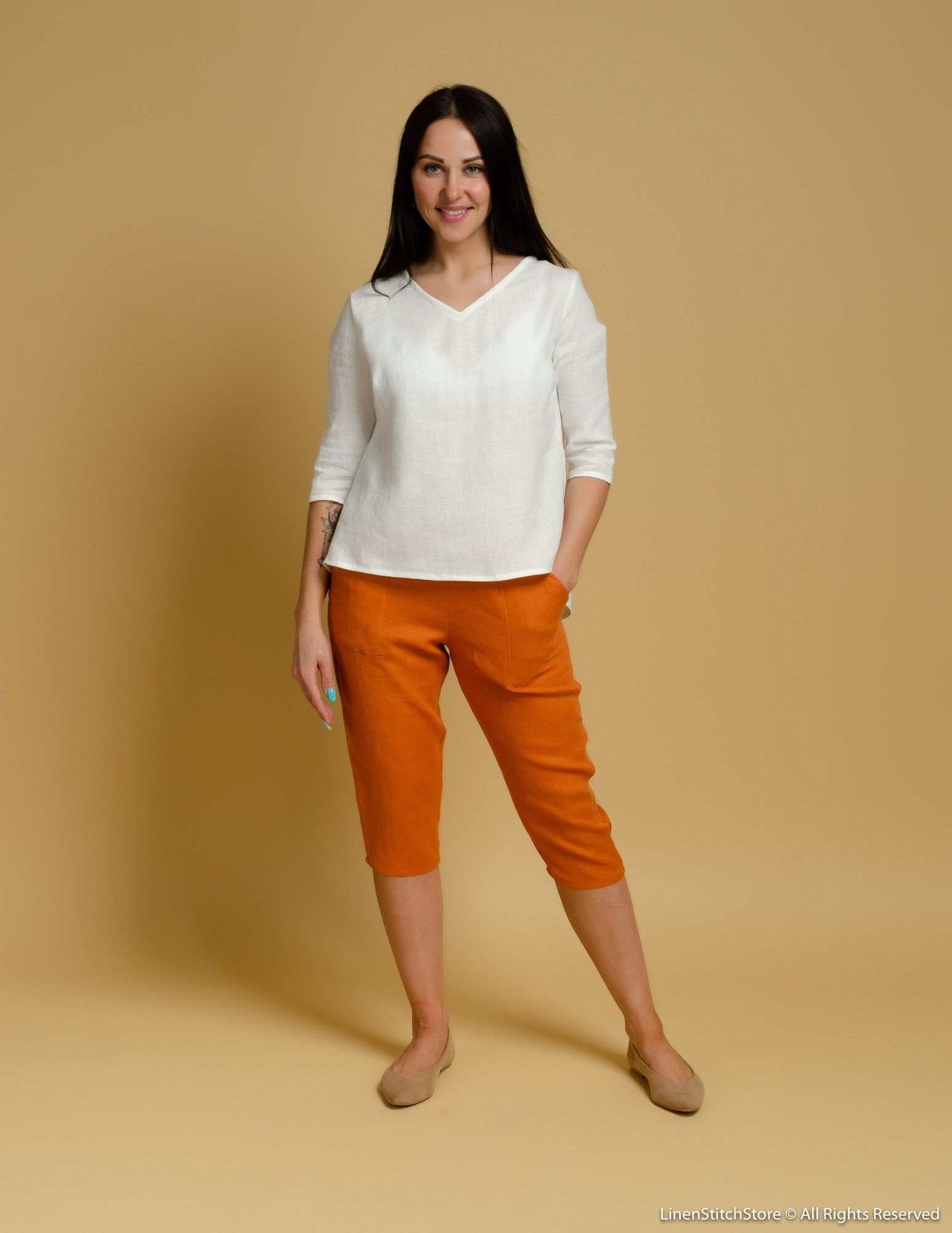 VICTORIA Linen capri | Terracotta