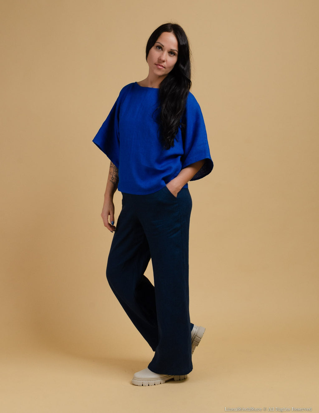 LESLIE Linen pants | Navy blue