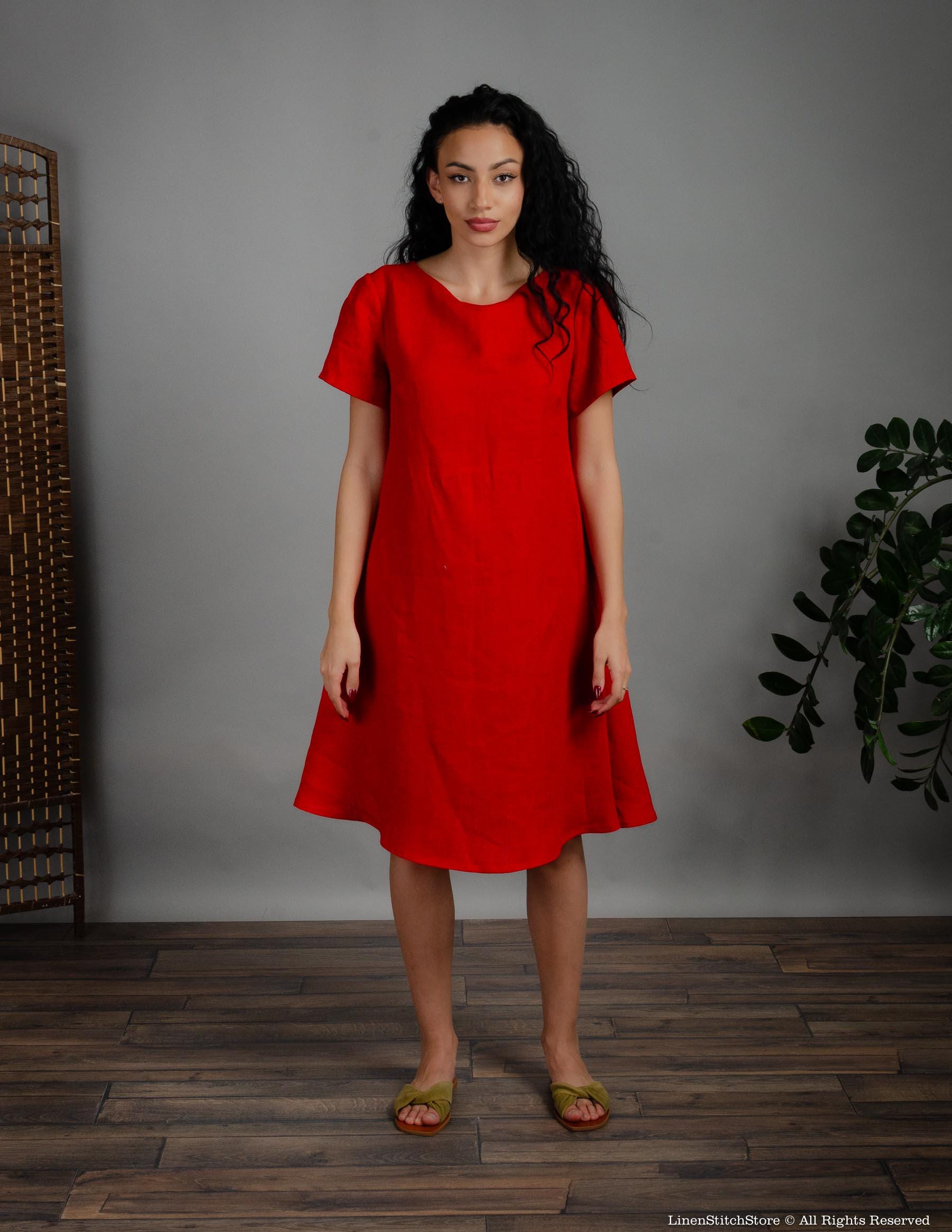 MEGHAN Linen dress | Bright red