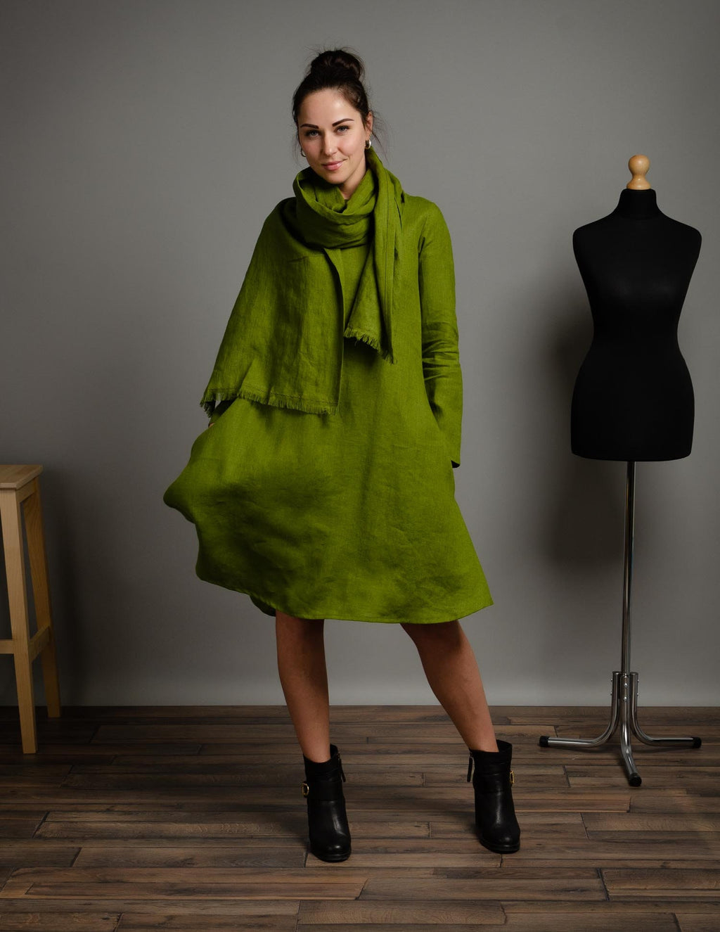 VERONICA Linen dress | Olive