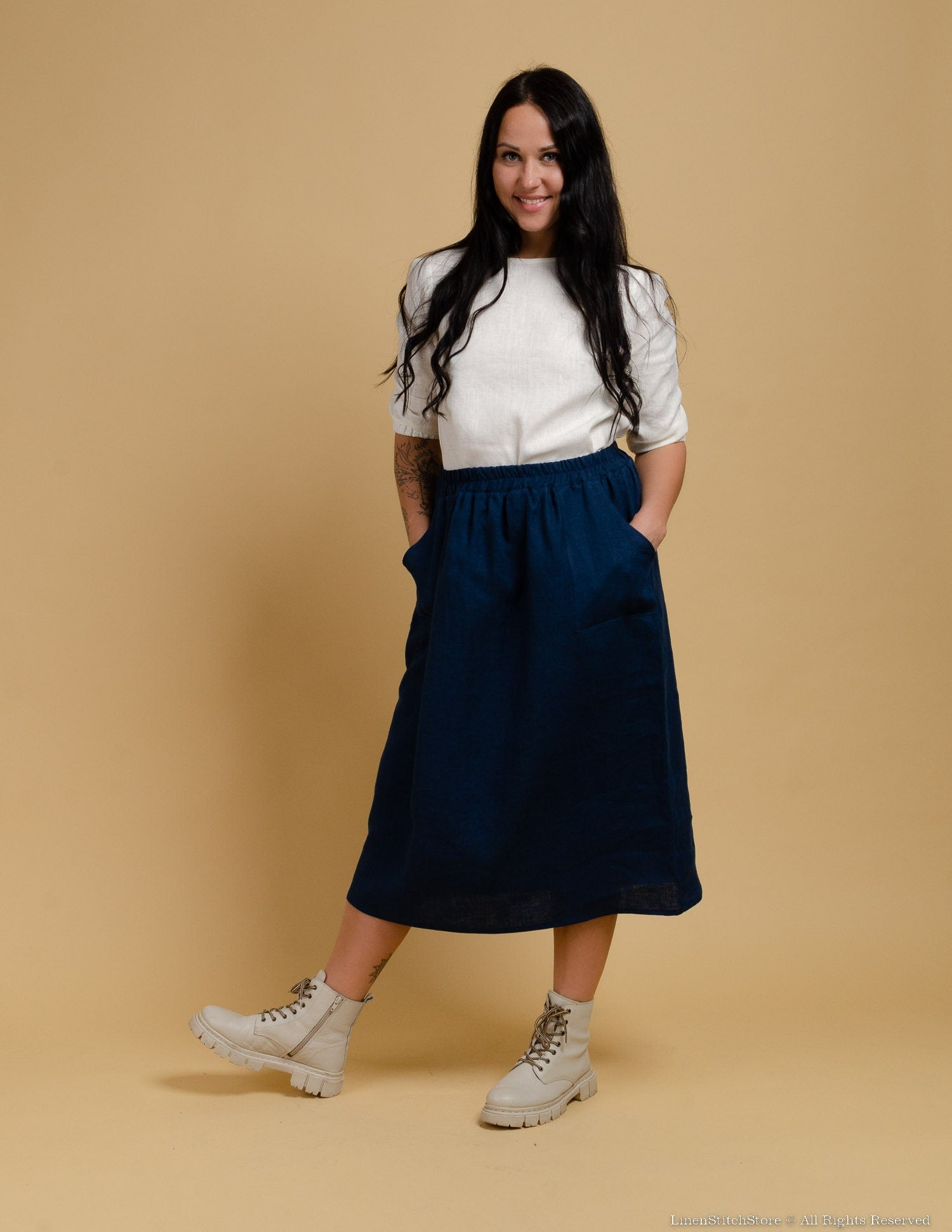 VALERIA  linen skirt | Deep blue