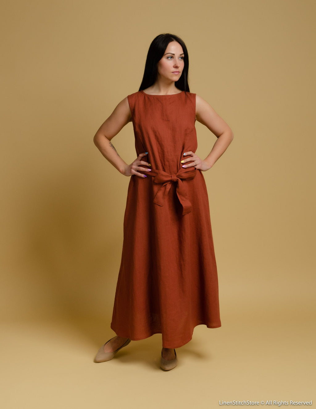 REBECA Linen dress | Hazelnut brown