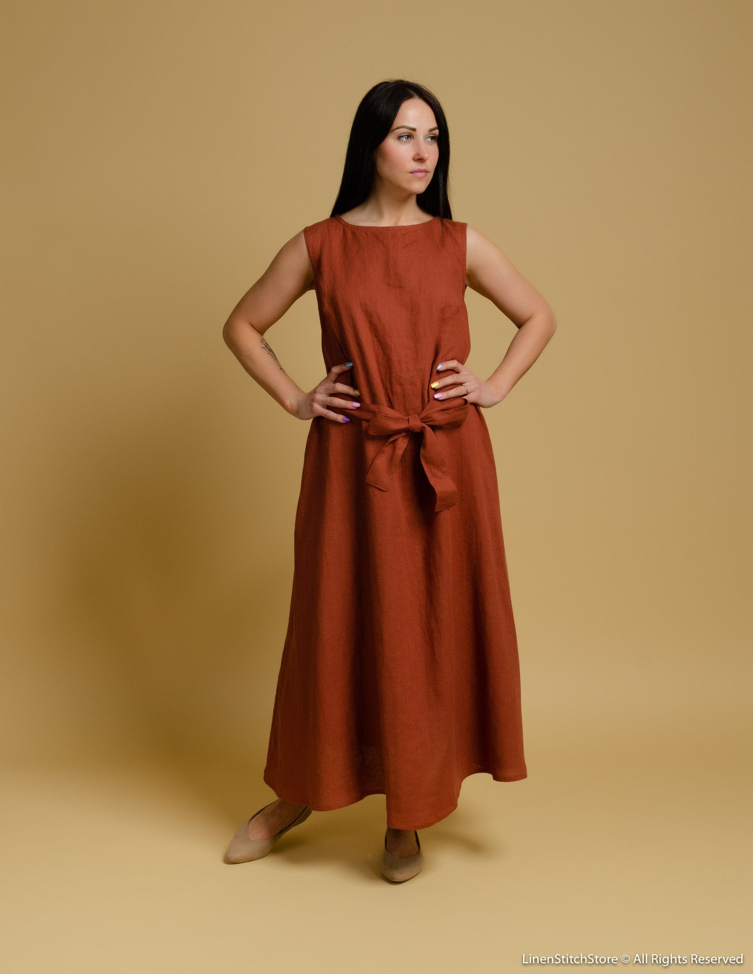 REBECA Linen dress | Hazelnut brown