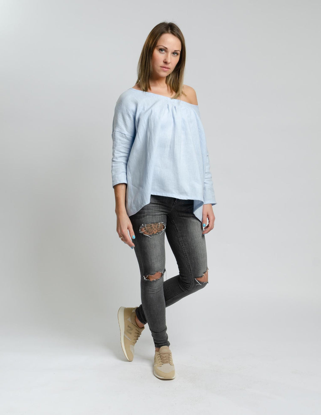 LUCIA oversized linen top |  Light blue